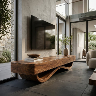 Modern Curved Base Floating Top TV Console For Living Room