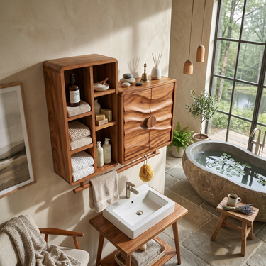 Scandinavian Wave Front Storage Cabinet Guest Suite