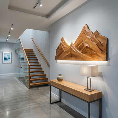 Rustic Mountain Wall Art Triptych Carving For Bedroom