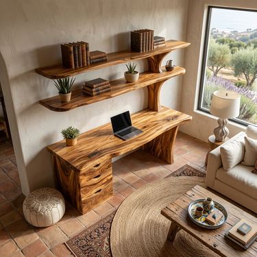 Wooden Desk With Integrated Shelving And Drawer For Contemporary Office