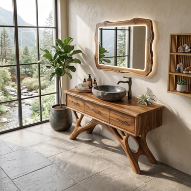 Modern Monkeypod Wood Sink Vanity For Urban Bathroom