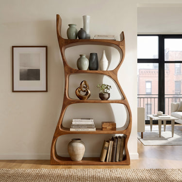 Elegant Natural Wood Standing Shelf For Entryway Display Decor