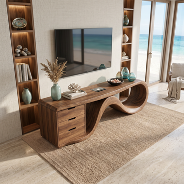 Wave Form Wooden Media Console Luxury Residence