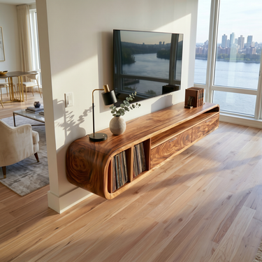 Floating Walnut TV Cabinet Vinyl Record Storage