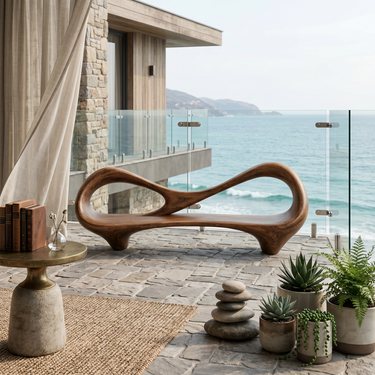 Contemporary Entryway Bench With Sculptural Cutout Frame For Designer Interiors