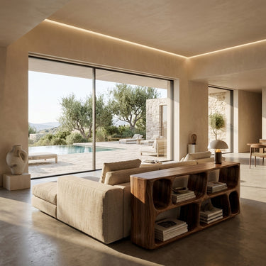 Minimalist Sculptural Wood Console Table For Living Room