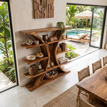 Luxury Organic Wooden Spa Shelf With Sculptural Curved Frame