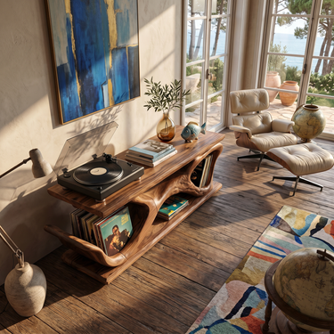 Scandinavian Record Display Stand For Music Corner Interior