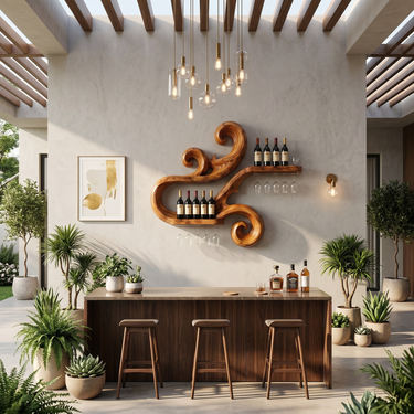 Handcrafted Scandinavian Wine Display Rack For Living Room