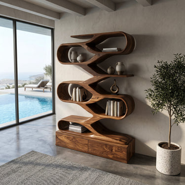 Modern Curved Display Bookshelf For Home Office