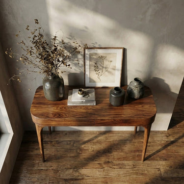 Minimalist Sculptural Wood Console Table For Modern Entryway