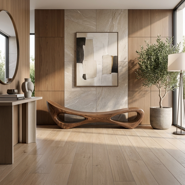 Modern Sculptural Wooden Bench For Luxury Interiors