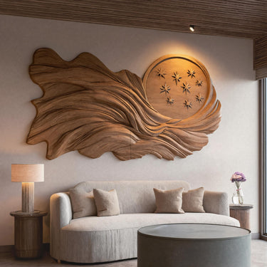 Modern Handcrafted Carved Panel Sculpture For Living Room