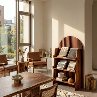 Handcrafted Wooden Carved Arch Magazine Rack For Reading Nook