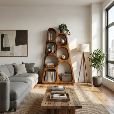 Organic Wooden Bookshelf For Japandi Furniture Decor