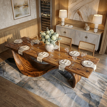 Modern Wooden Dining Table With Curved Base For Dining