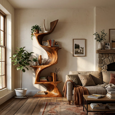 Organic Modern Natural Wood Bookshelf For Home Decor Corner