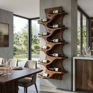 Rustic Natural Wood Wine Rack For Home Bar Wall Storage