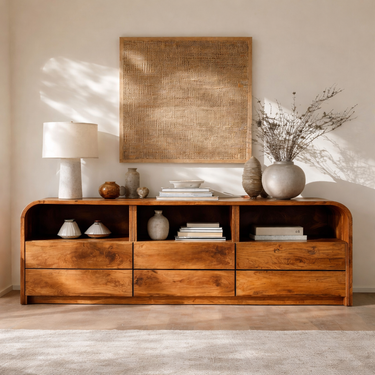 Modern Natural Wood Sideboard With Open Shelf For Home