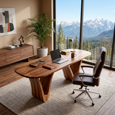 Modern Wooden Desk With Curved Base For Home Study