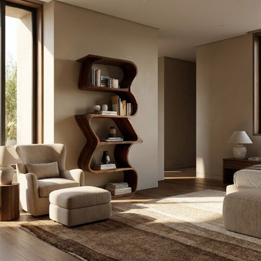 Modern Sculptural Wooden Bookshelf For Home Display