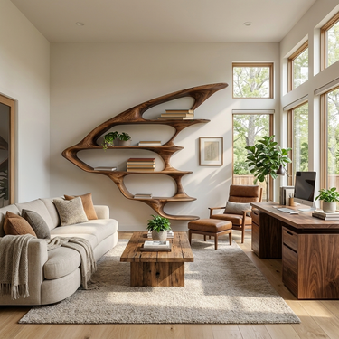 Wooden Floating Bookshelf Unique Design For Living Room Wall