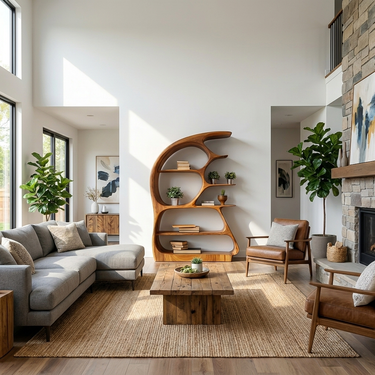 Contemporary Sculptural Wood Bookshelf For Living Room Decor