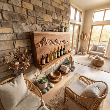 Rustic Mountain Inspired Wine Holder For Living Room Wall