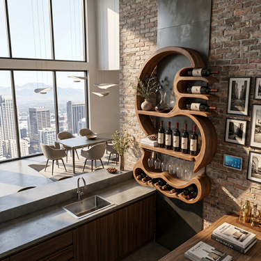 Rustic Wall Mounted Wine Display For Lounge Area
