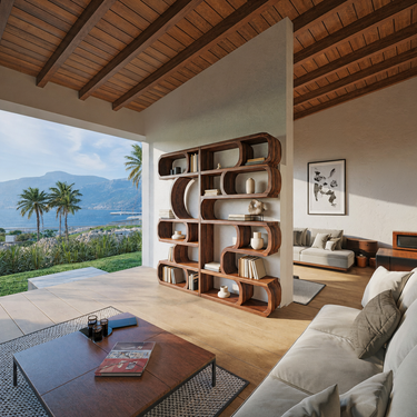 Modern Sculptural Bookshelf With Symmetrical Curves For Living Room Or Office