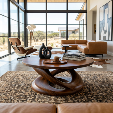 Round Coffee Table With Twisted Pedestal For Luxury Living Room