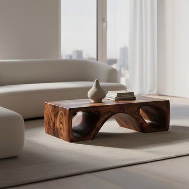 Contemporary Natural Wood Coffee Table With Unique Form For Home