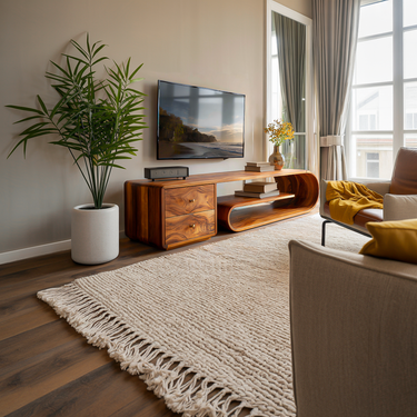 Modern TV Stand With Rounded Form For Living Room Space