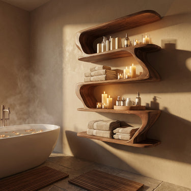 Contemporary Wood Wall Bathroom Shelf For Bathroom Decor