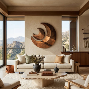 Organic Crescent Moon Wood Wall Art For Living Room