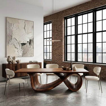 Organic Wood Dining Table With Infinity Loop Base For Kitchen