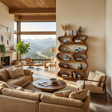 Contemporary Flowing Form Bookshelf For Living Room Storage