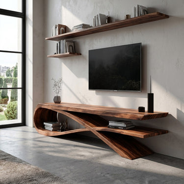 Handcrafted Sculptural Wooden TV Stand For Home Decor