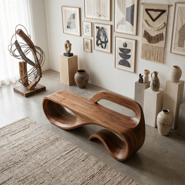 Sculptural Backrest Bench For Living Room