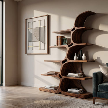 Japandi Carved Sculptural Bookshelf For Living Room