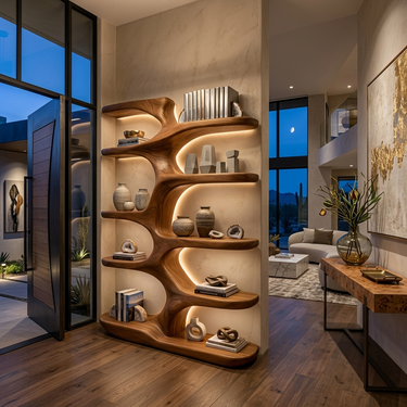 Handcrafted Sculptural Wood Bookshelf For Home Library