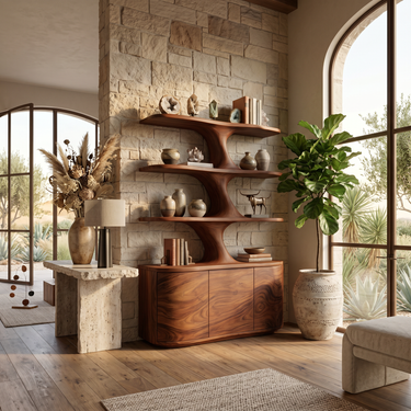 Wooden Bookshelf With Cabinets Spacious Display Compartments For Interiors