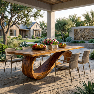 Wooden Dining Table With Flowing Base For Kitchen