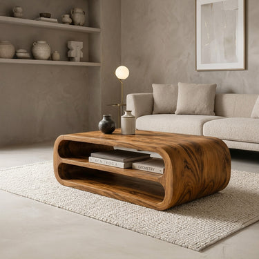 Minimalist Coffee Table With Storage Shelf For Living Room