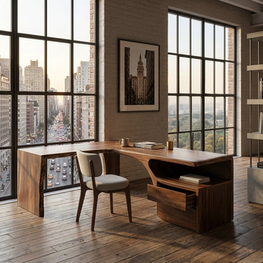 Minimalist Natural Wood L-Shaped Desk For Study Room
