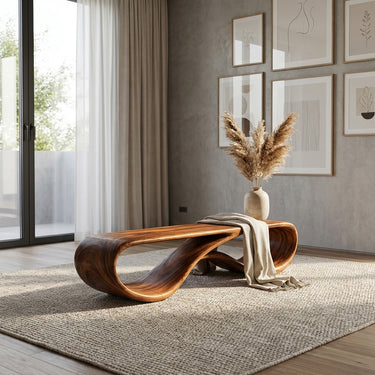 Modern Sculptural Natural Wood Bench For Entryway Decor Space