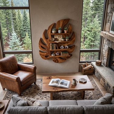 Modern Wooden Leaf Floating Bookshelf For Living Room