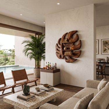 Wooden Leaf Inspired Wall Mounted Bookshelf For Living Decor