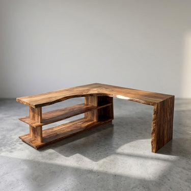 Organic L-Shaped Desk With Shelving For Home Office