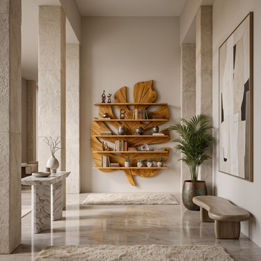 Contemporary Wooden Leaf Bookshelf For Living Room Design